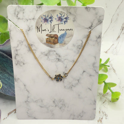 Tiny Blue Rhinestone Flower Gold Chain Doll Necklace • 18” Fashion Doll Jewelry