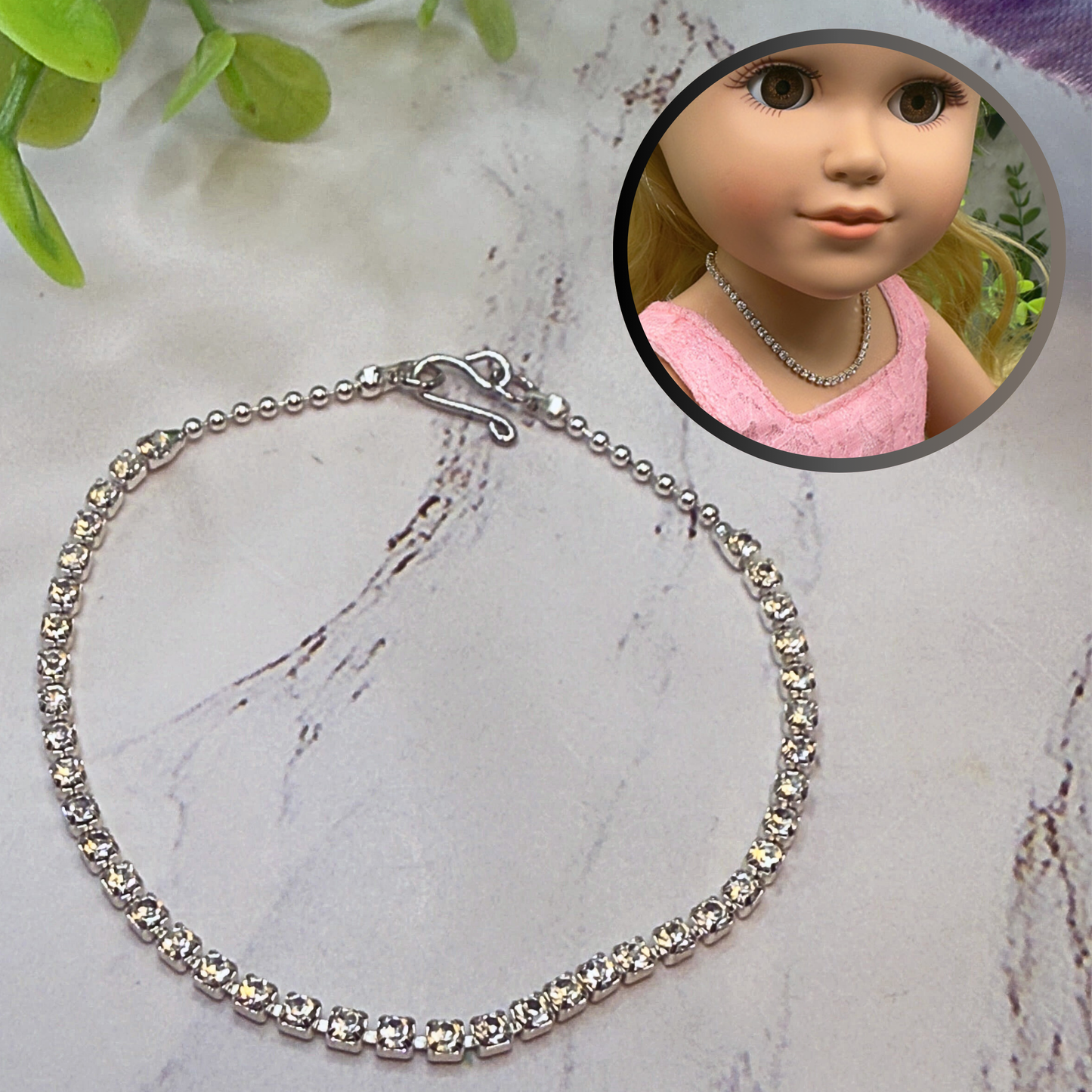 Clear Rhinestone Cup Chain Doll Necklace • 18 Inch Fashion Doll Jewelry