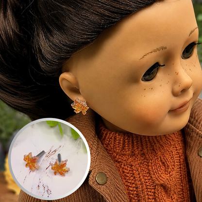 Autumn Maple Fall Leaf 2mm Post Doll Earrings | fits 18 Inch Fashion Doll • American Girl