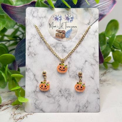 Halloween Pumpkin Necklace and Earrings Set | for 18 Inch Fashion Doll