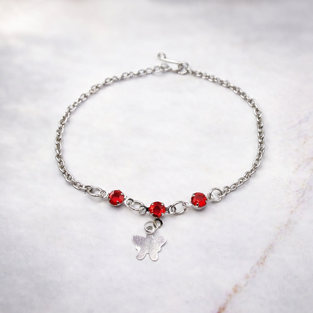 Silver Butterfly Charm Red Rhinestone Accent Doll Necklace • 18 Inch Fashion Doll Jewelry