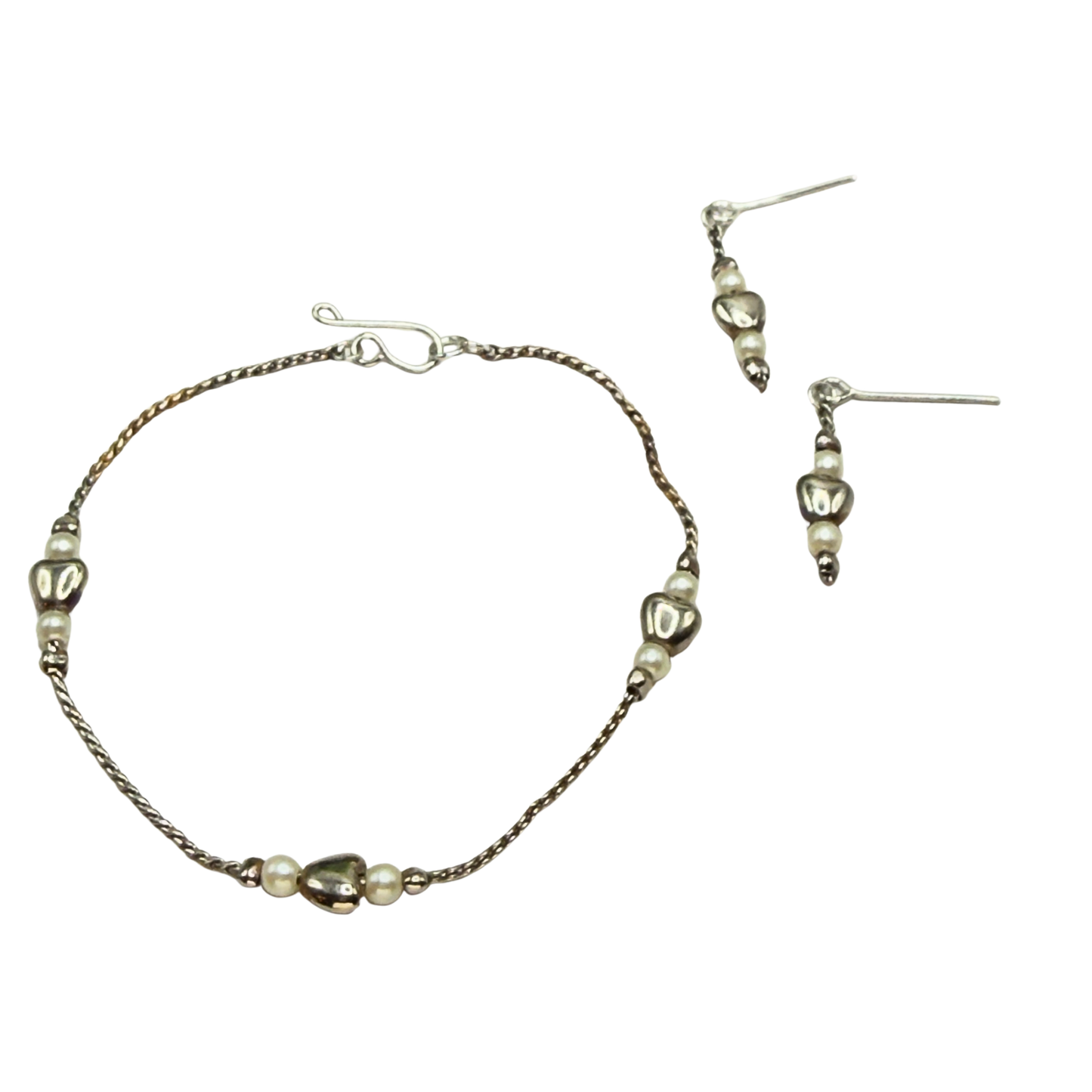 Silver Heart & Pearl Beaded Doll Necklace & Earrings Set • 18 Inch Fashion Doll Jewelry
