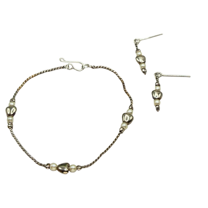 Silver Heart & Pearl Beaded Doll Necklace & Earrings Set • 18 Inch Fashion Doll Jewelry