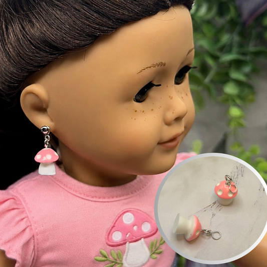 Pink White Mushroom Doll Earring DANGLE ONLY • 18” Fashion Doll Jewelry