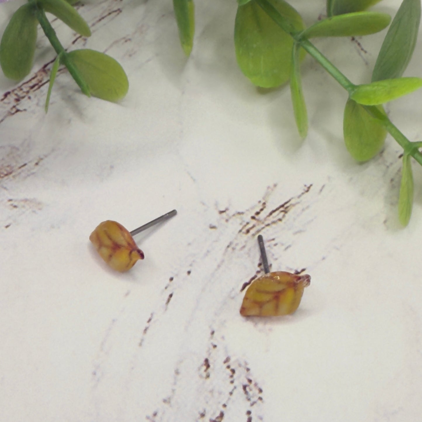 Golden Yellow Autumn Fall Leaf Post Doll Earrings • 18 Inch Fashion Doll Jewelry