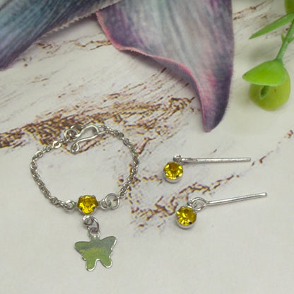 Silver Butterfly Yellow Rhinestone Charm Doll Necklace & Earrings • 10-12 Inch Fashion Doll Jewelry 1:6