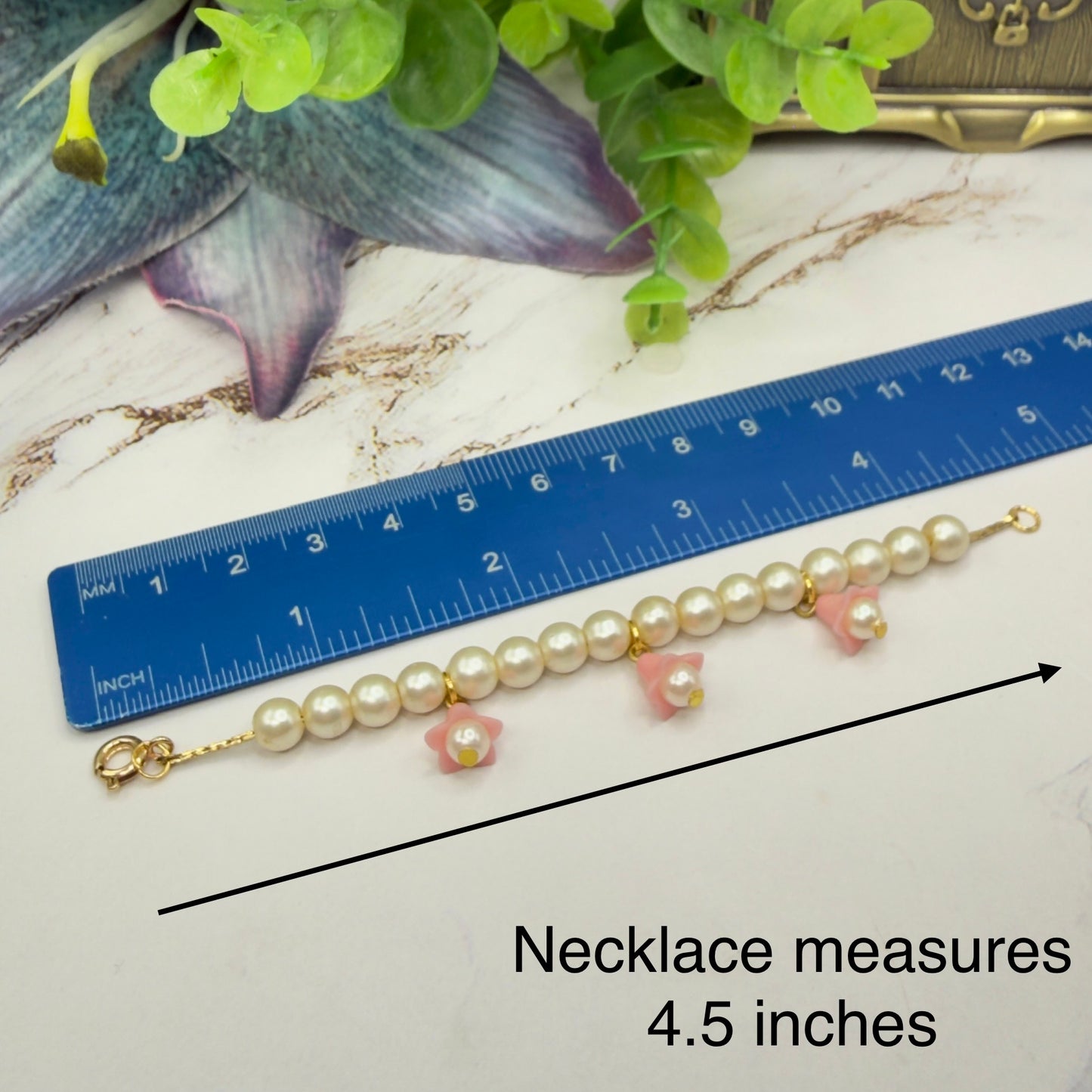 Light Pink Bell Flower Dangle Pearl Beaded Doll Necklace & Earrings • 14 Inch Fashion Doll Jewelry