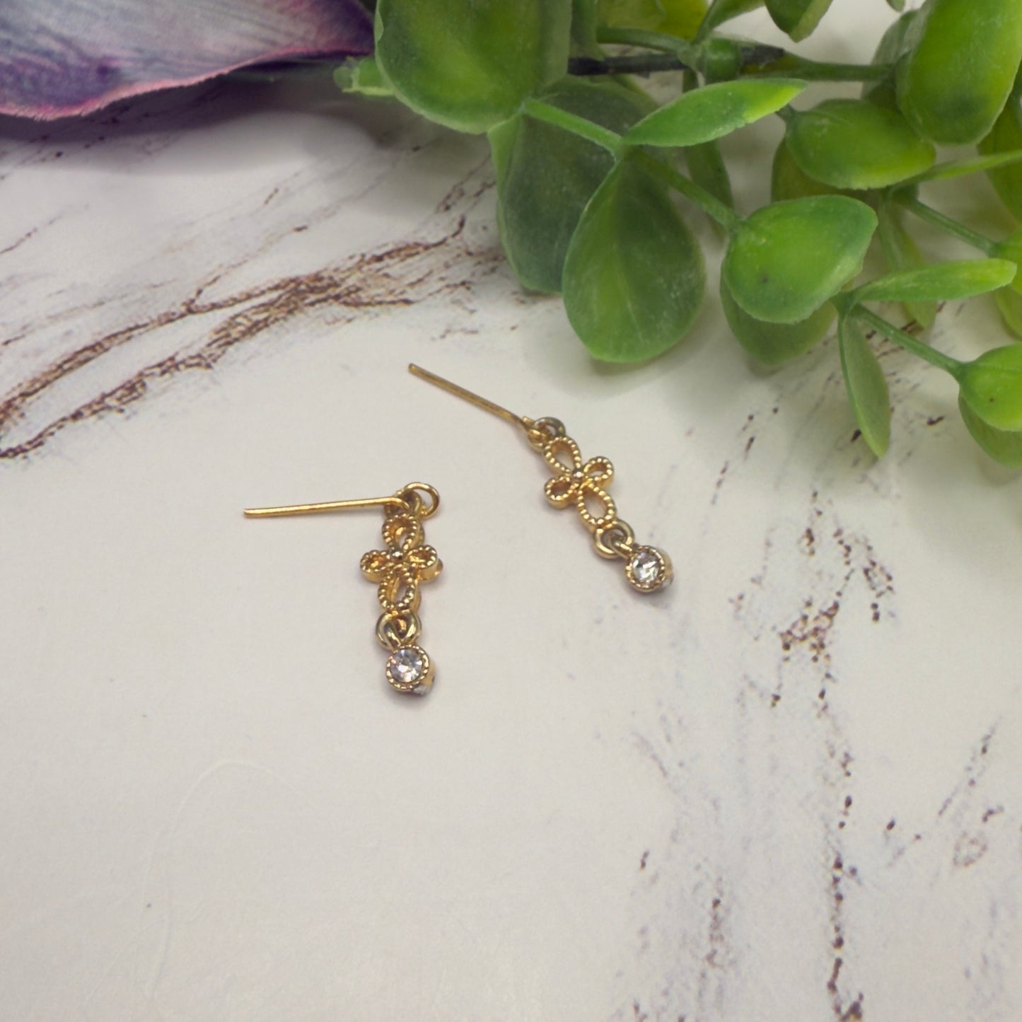 Gold Filigree Clear Rhinestone Dangle Doll Earrings • 18 Inch Fashion Doll Jewelry