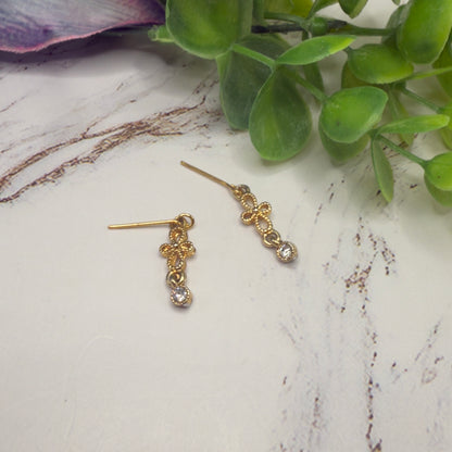 Gold Filigree Clear Rhinestone Dangle Doll Earrings • 18 Inch Fashion Doll Jewelry