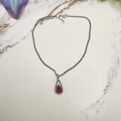 Red Teardrop Rhinestone Pendant Silver Chain Doll Necklace • 18 Inch Fashion Doll Jewelry