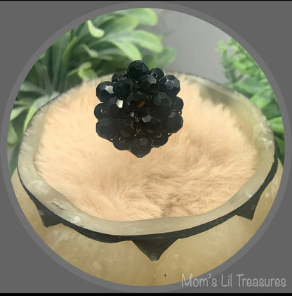 Hatpin - Stick Pin • Black Faceted Crystal Bead Cluster Gold Filigree Base - 3”