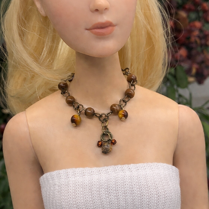 Brown Swirl Glass Beaded Multi Dangle Doll Necklace • 16” Fashion Doll Jewelry