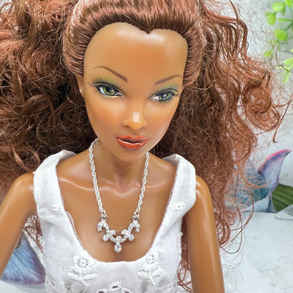 Clear Rhinestone Glamour Silver Doll Necklace • 16 Inch Fashion Doll Jewelry