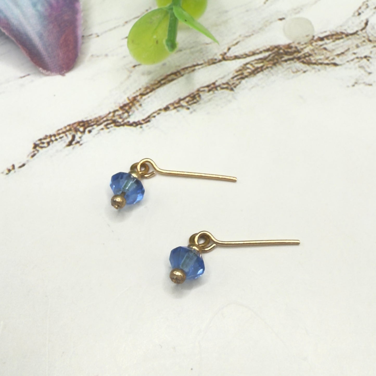 Blue Glass Crystal & Gold Dangle Doll Earrings • 16 Inch Fashion Doll Jewelry