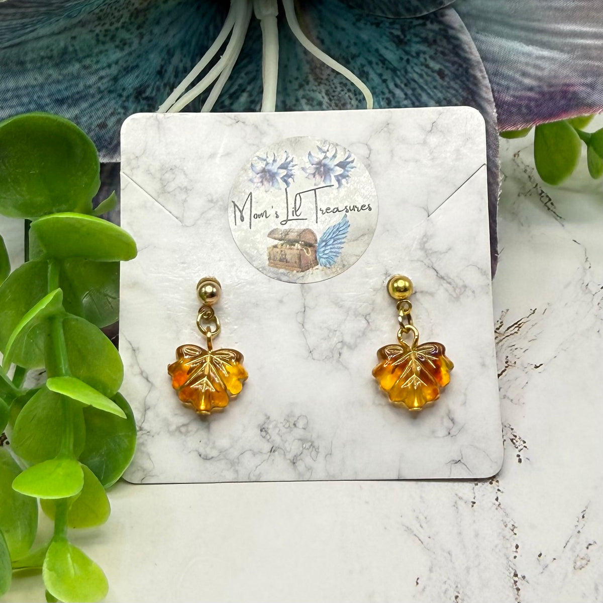 Fall Autumn Leaf Dangle 2mm Post Doll Earrings | fits 18 Inch Doll • American Girl