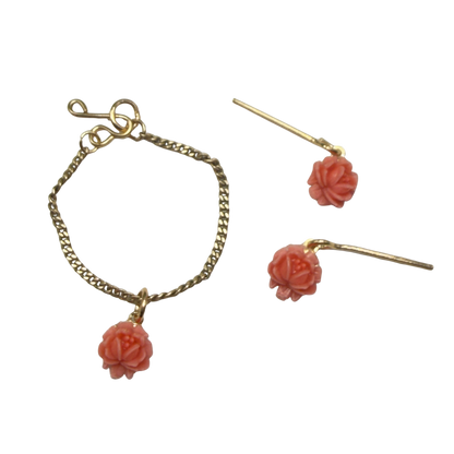 Coral Acrylic Rose Flower Charm Gold Chain Doll Necklace & Earrings • 16 Inch Fashion Doll Jewelry