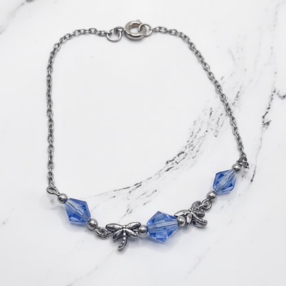 Silver Dragonfly Charms Blue Glass Crystal Doll Necklace • 18 inch Fashion Doll Jewelry