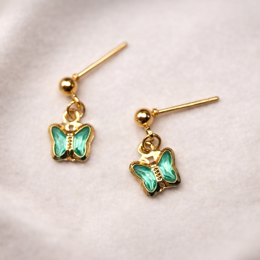 Teal Dangle Butterfly Charm Gold Post Doll Earrings • 18 Inch Fashion Doll Jewelry