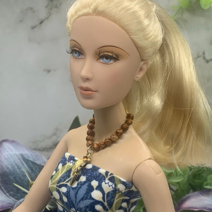 Brown Beaded Gold Feather Doll Necklace • 16” Fashion Doll Jewelry