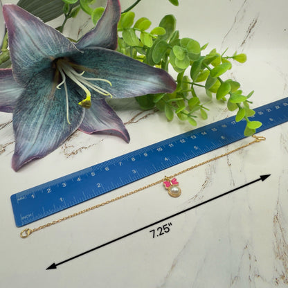 Pink Bow Pearl Charm Pendant Gold Doll Necklace • 18 Inch Fashion Doll Jewelry