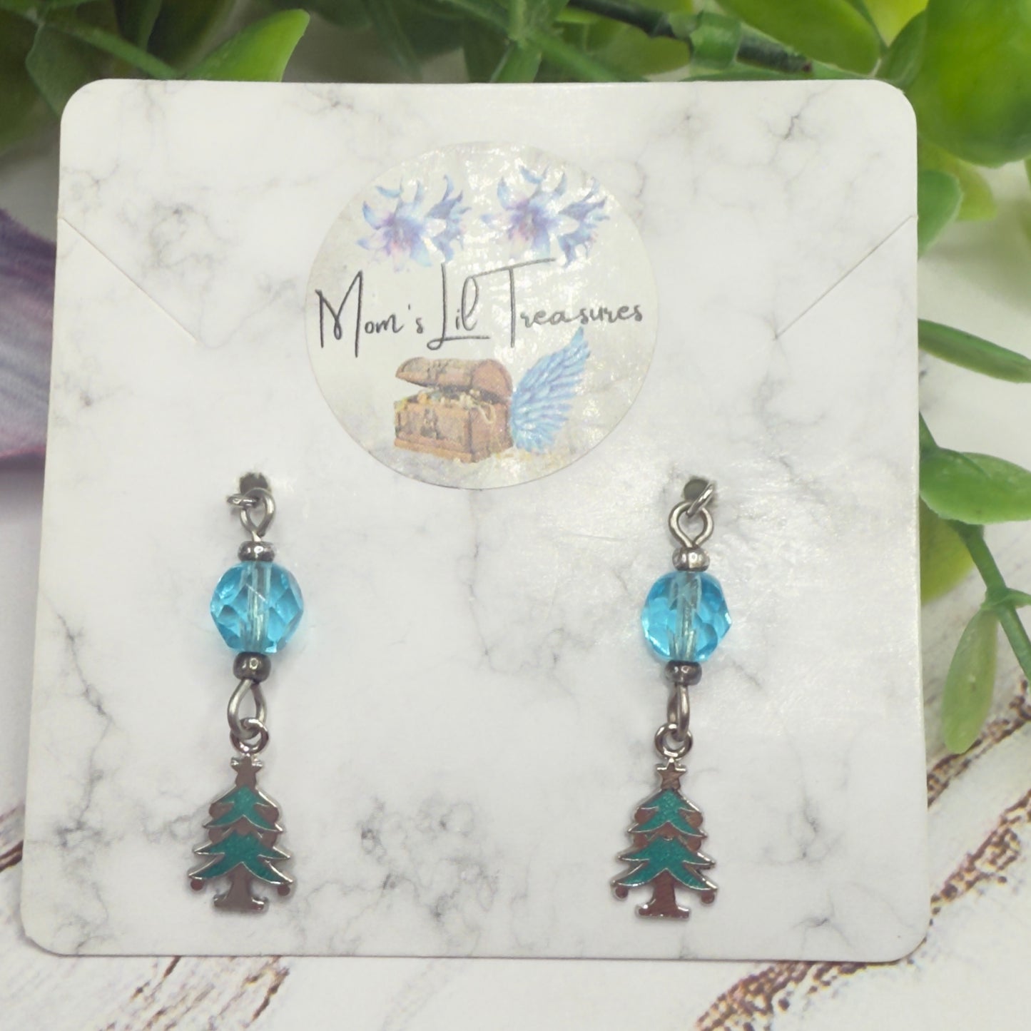 Winter Tree Turquoise Blue Glass Crystal Dangle Doll Earrings • 18 Inch Fashion Doll Jewelry