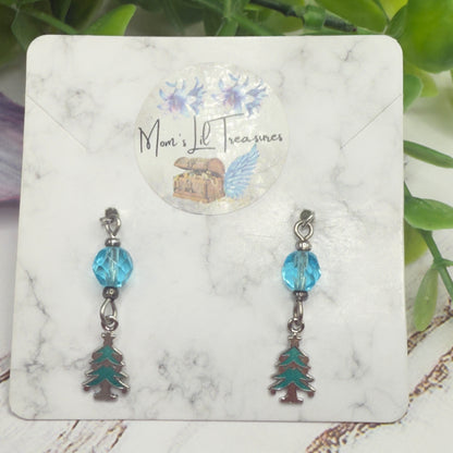 Winter Tree Turquoise Blue Glass Crystal Dangle Doll Earrings • 18 Inch Fashion Doll Jewelry