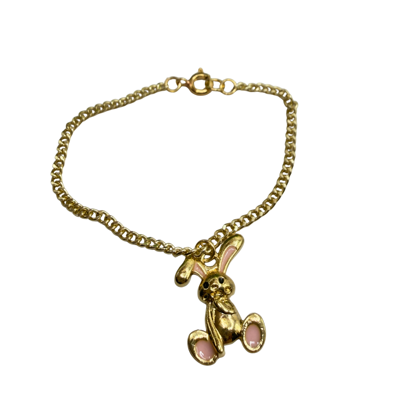 Gold Floppy Ear Bunny Light Pink Enamel Accent Charm Doll Necklace • 18 Inch Fashion Doll Jewelry