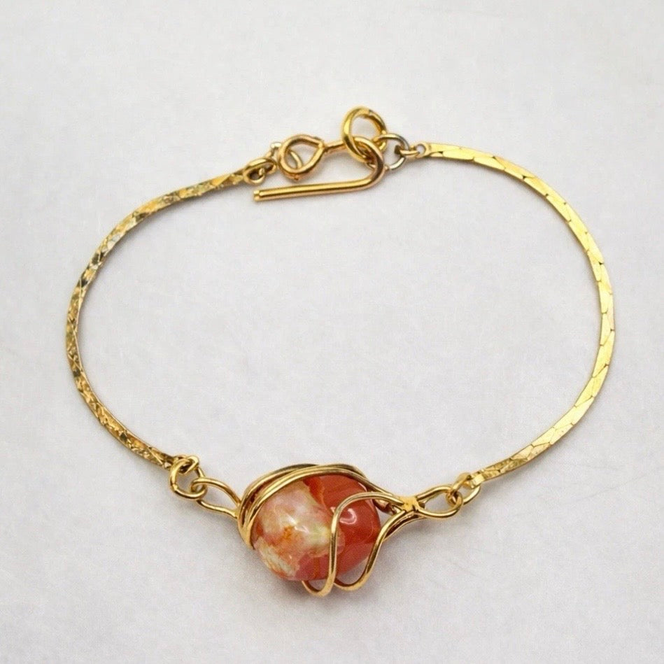 Wire Wrapped Orange White Stone Charm Gold Chain Doll Necklace • 16 Inch Fashion Doll Jewelry
