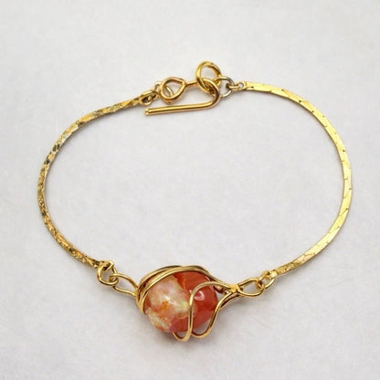 Wire Wrapped Orange White Stone Charm Gold Chain Doll Necklace • 16 Inch Fashion Doll Jewelry