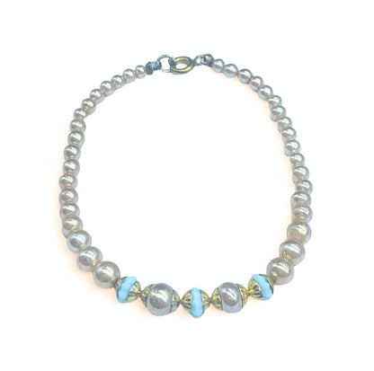 Pearl & Baby Blue Glass Bead Doll Necklace for 18-22” Vintage Doll Jewelry