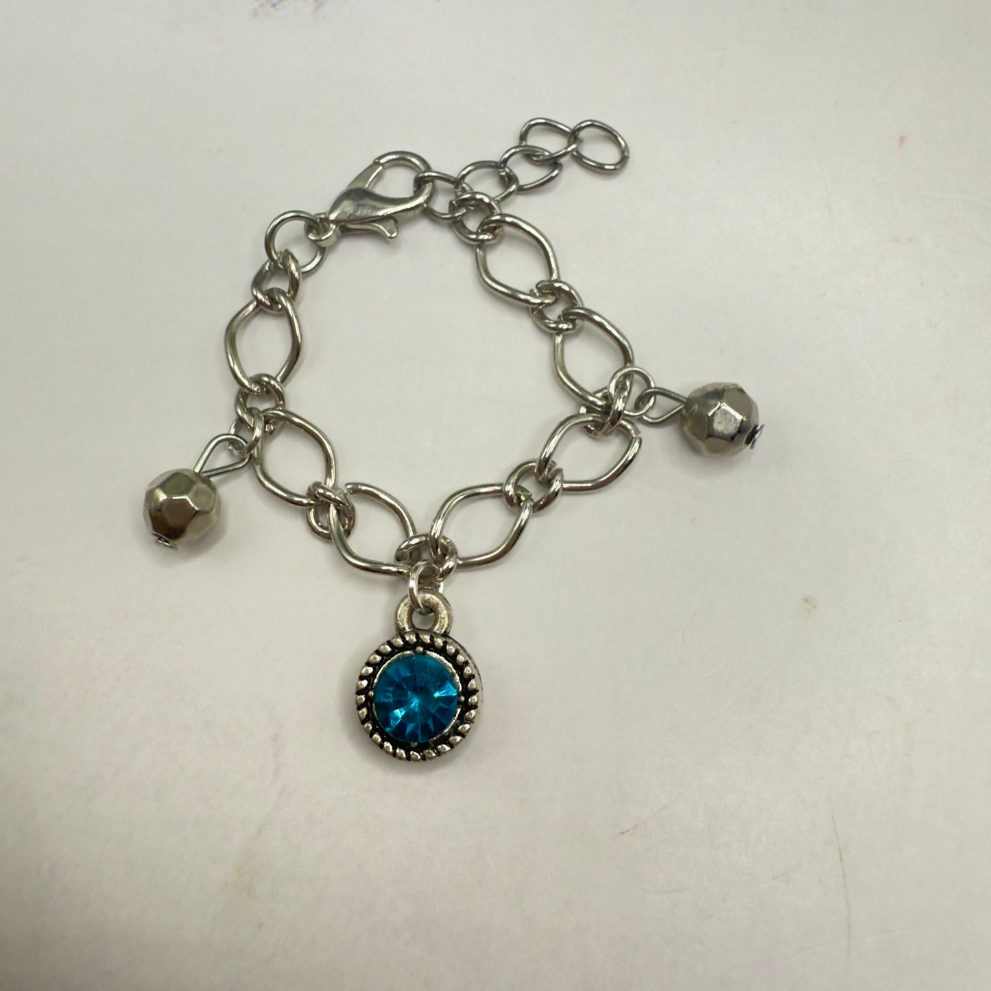 Round Turquoise Rhinestone Pendant Silver Link Doll Necklace Earrings Bracelet Set • 18 Inch Fashion Doll Jewelry