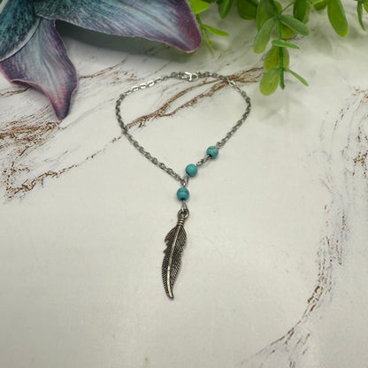 Turquoise Blue Beads Silver Feather Native Western Style Doll Necklace • 18 Inch Fashion Doll Jewelry