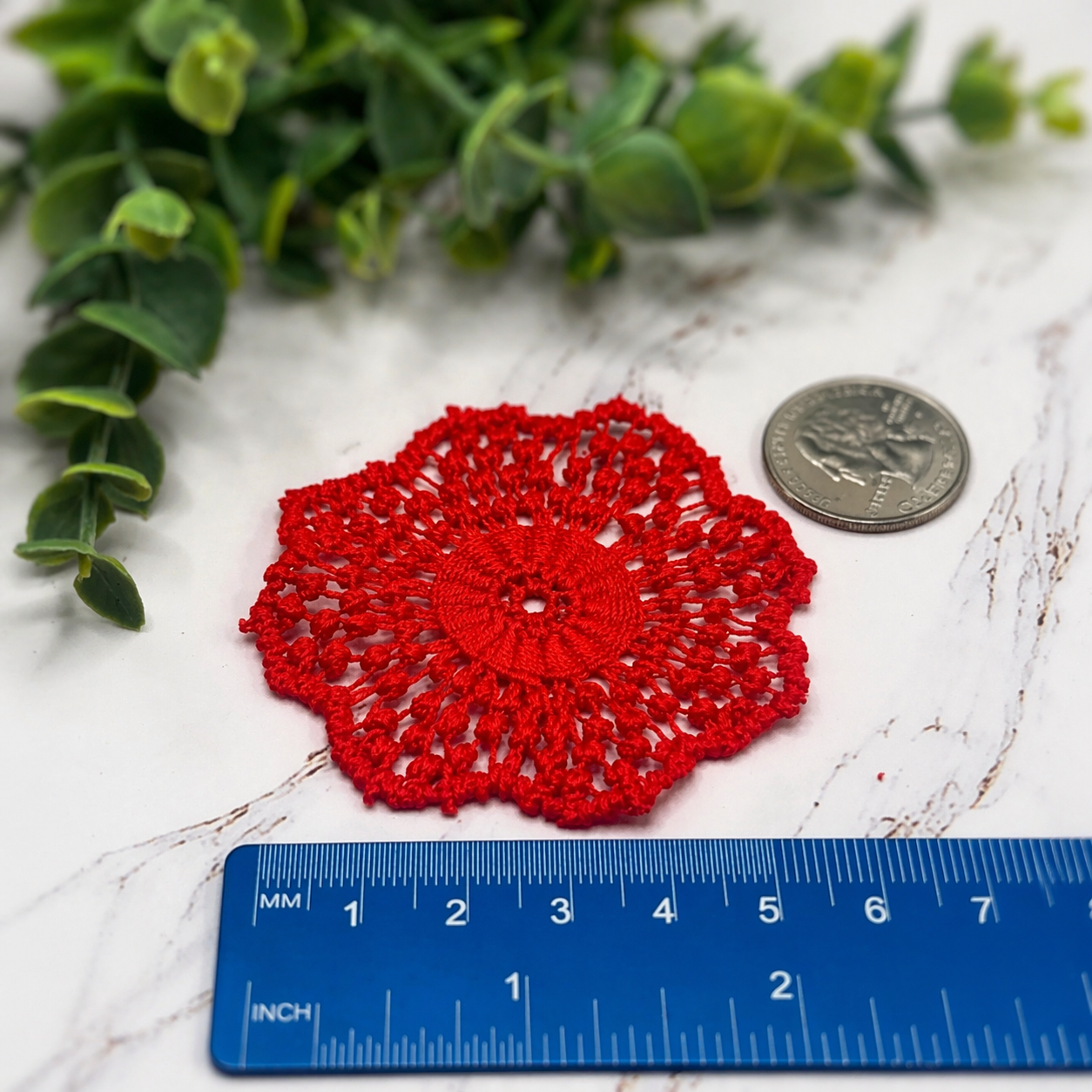 Red Crochet Fabric Round Tablecloth Doily • Dollhouse Decor Miniatures