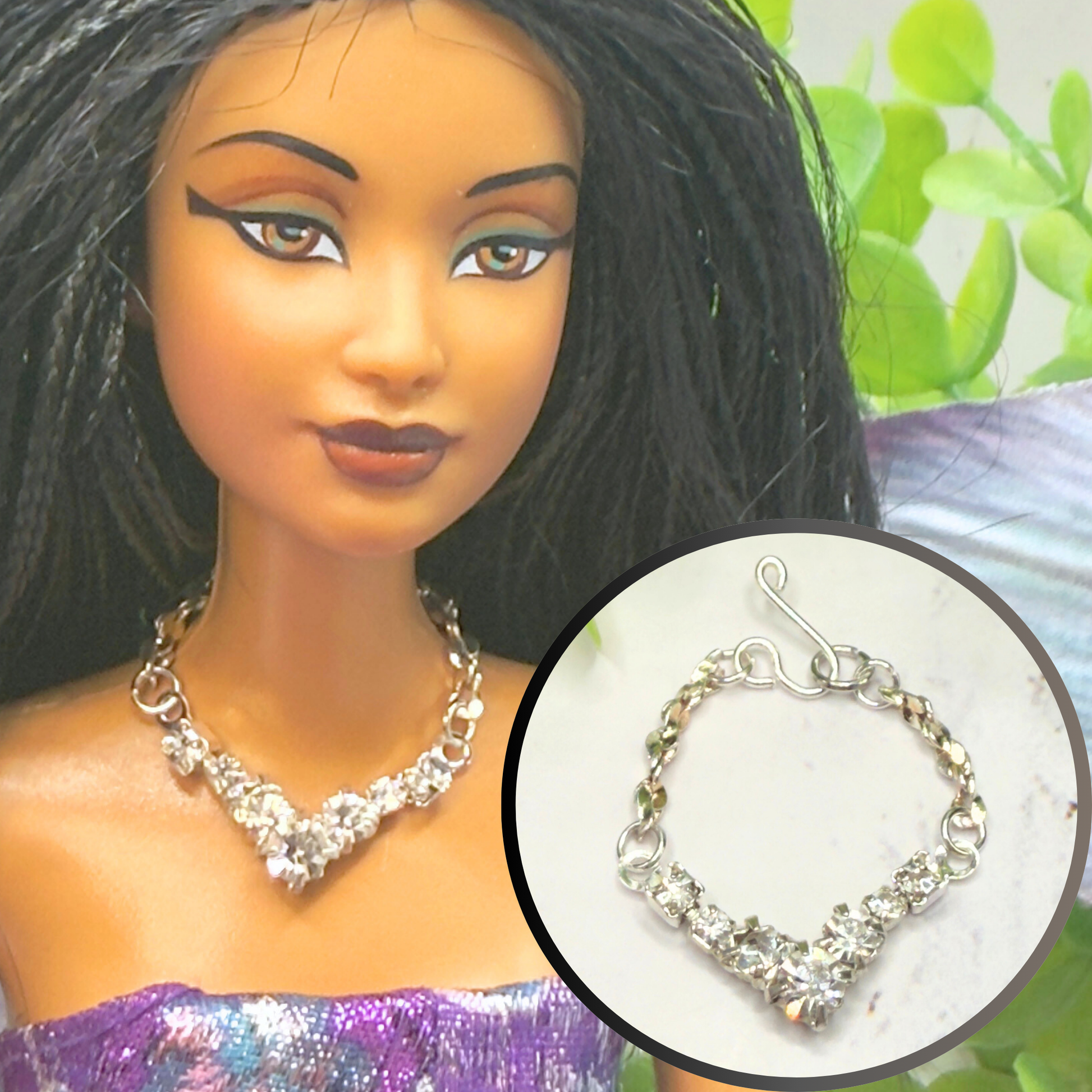 Clear Rhinestone V -Shape Doll Necklace • 10-12” 1:6 Fashion Doll Jewelry