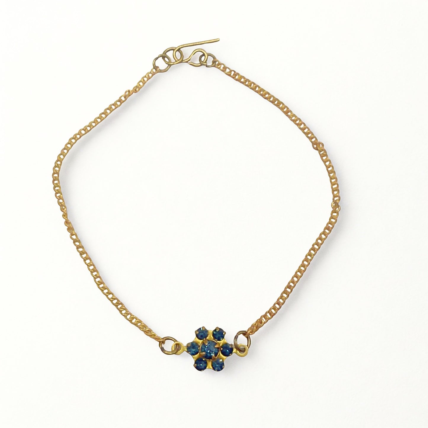 Tiny Blue Rhinestone Flower Gold Chain Doll Necklace • 18” Fashion Doll Jewelry