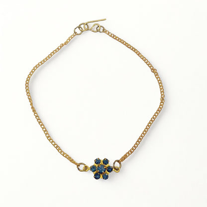 Tiny Blue Rhinestone Flower Gold Chain Doll Necklace • 18” Fashion Doll Jewelry