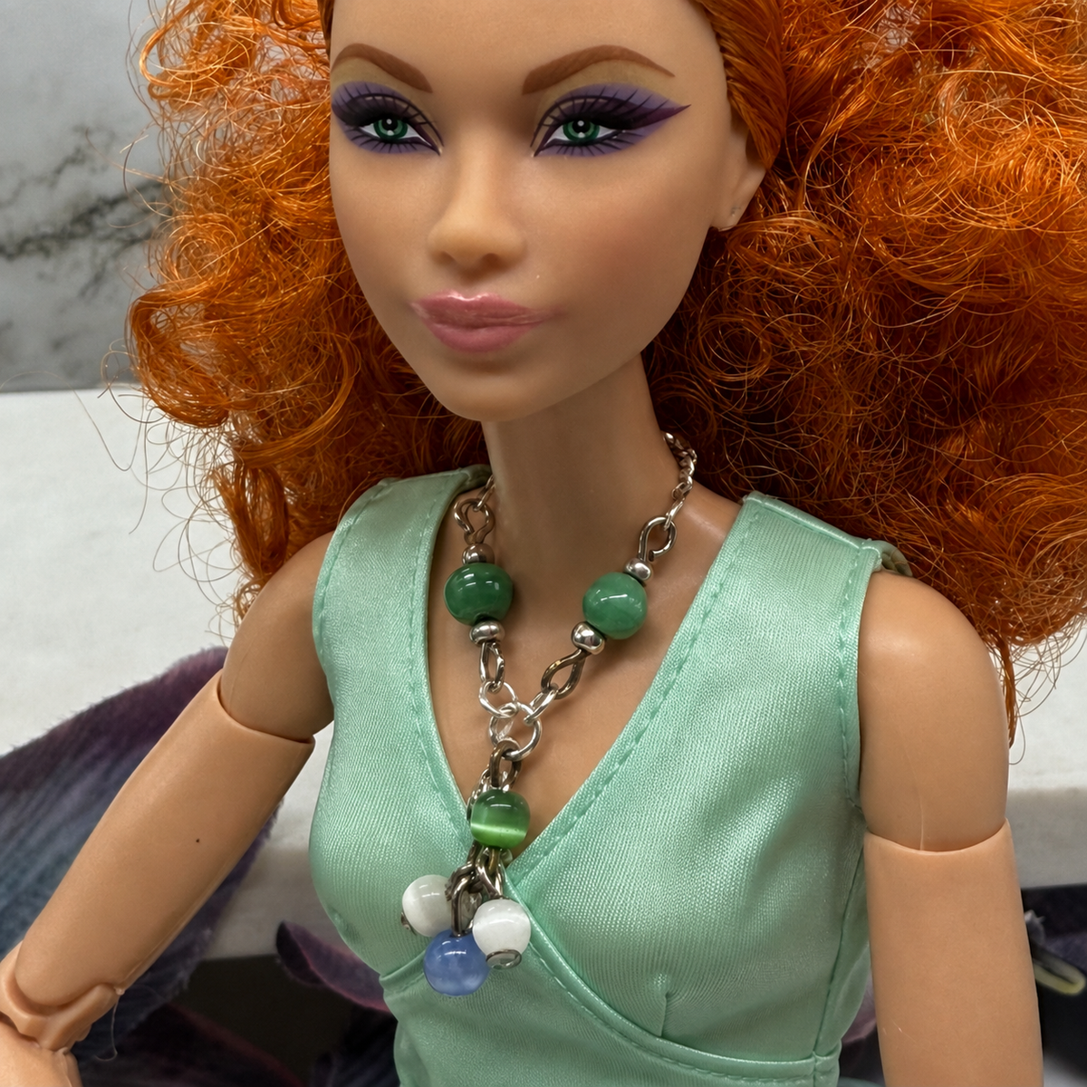 Green Blue White Dangle Doll Necklace • 10 - 12” Fashion Doll Jewelry 1:6