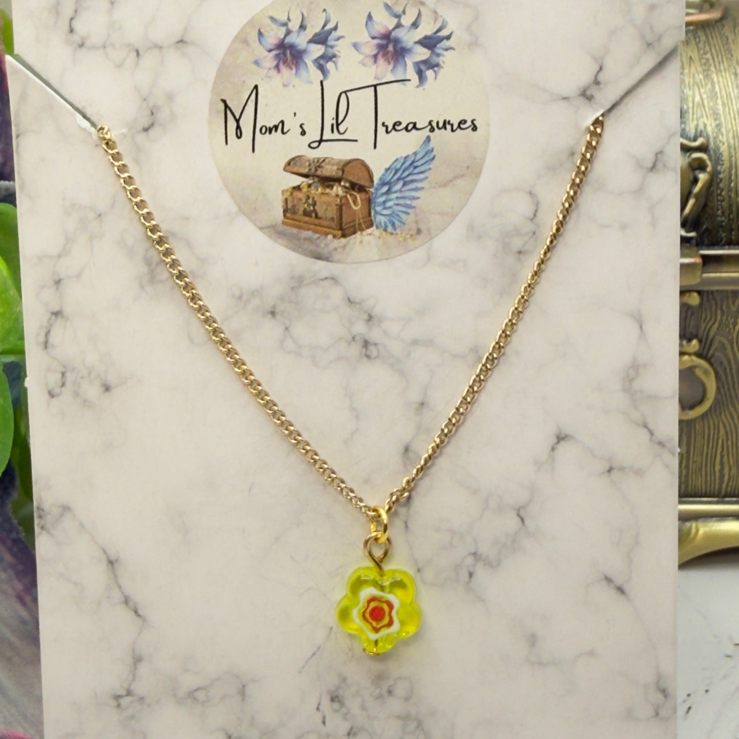 Yellow Translucent Flower Charm Gold Chain Doll Necklace • 18 Inch Fashion Doll Jewelry