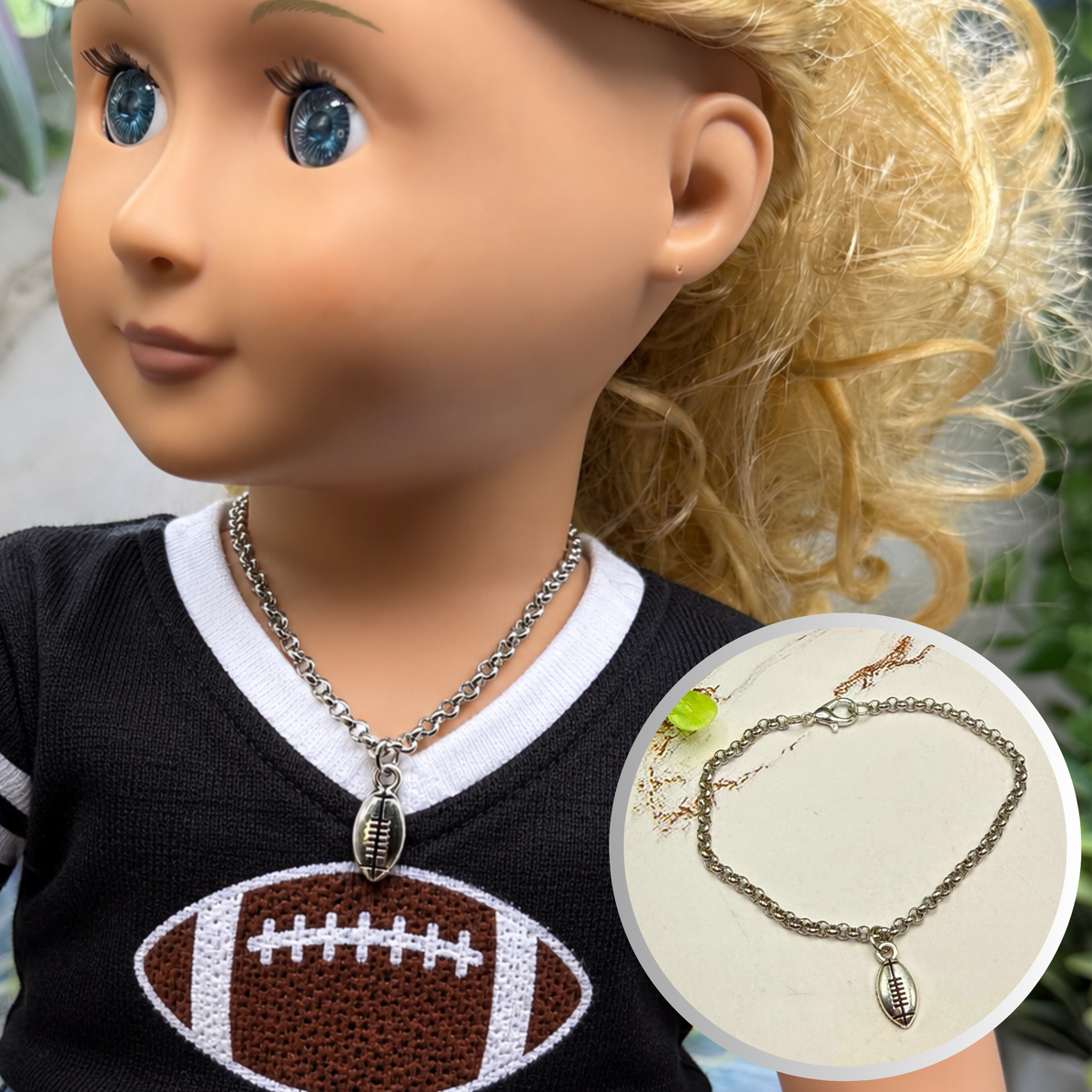 Silver Football Sports Charm Doll Necklace | for 18 Inch Fashion Dolls