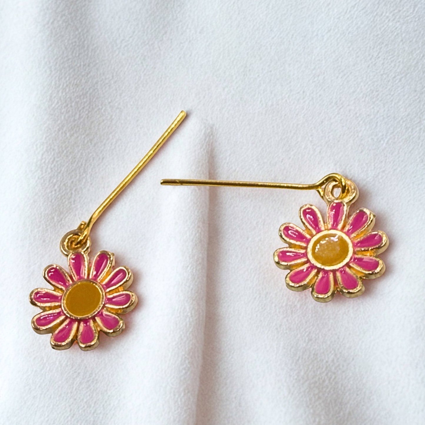 Hot Pink Daisy Flower Dangle Doll Earrings • 18 Inch Fashion Doll Jewelry
