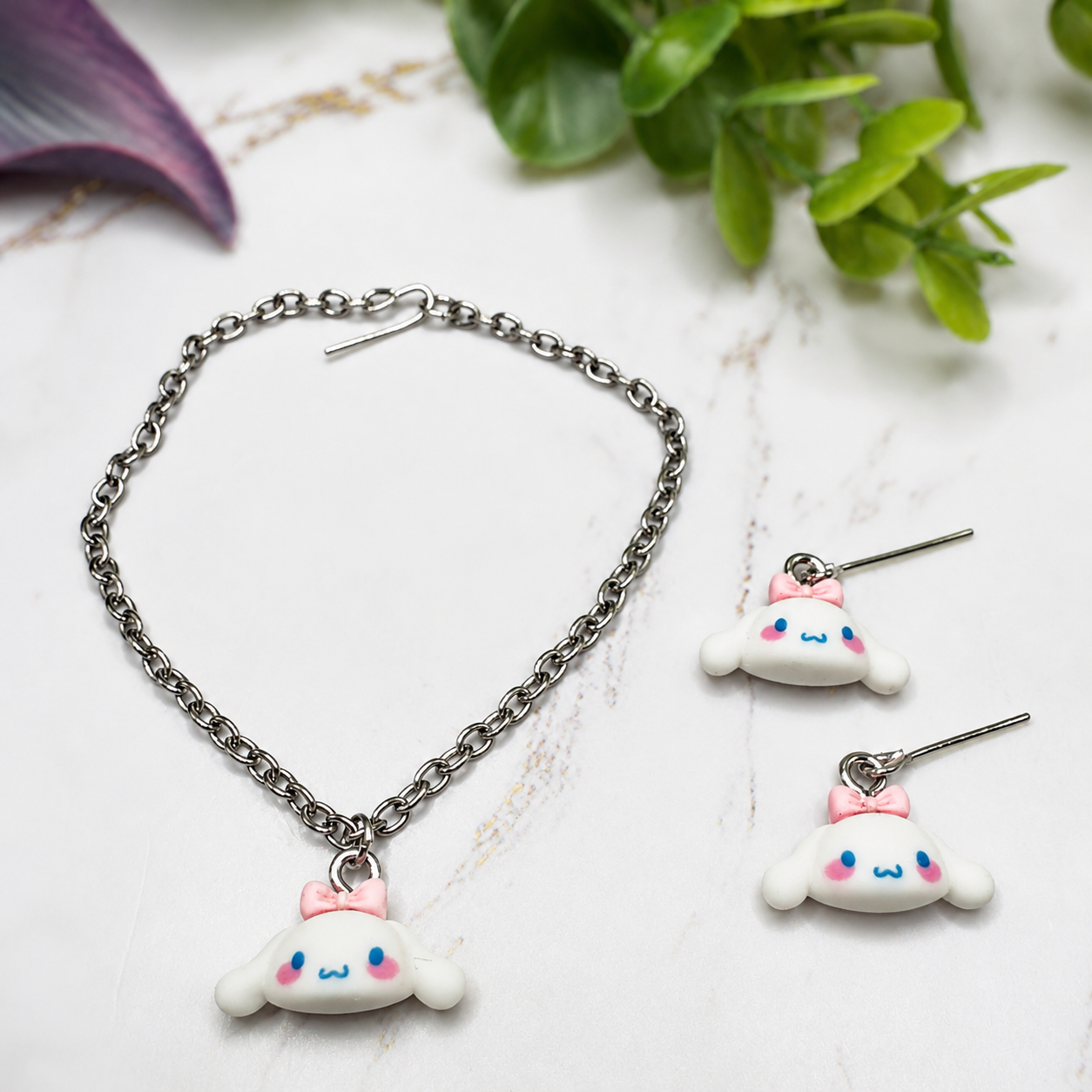 Cinnamoroll Sanrio White Puppy Charm Doll Necklace & Earrings • 18 Inch Fashion Doll Jewelry