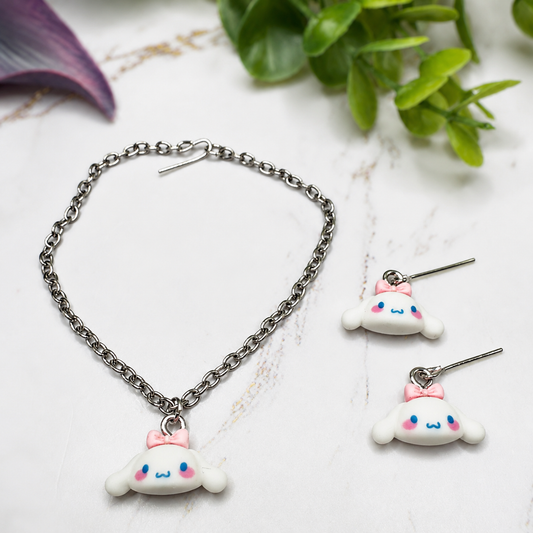Cinnamoroll Sanrio White Puppy Charm Doll Necklace & Earrings • 18 Inch Fashion Doll Jewelry
