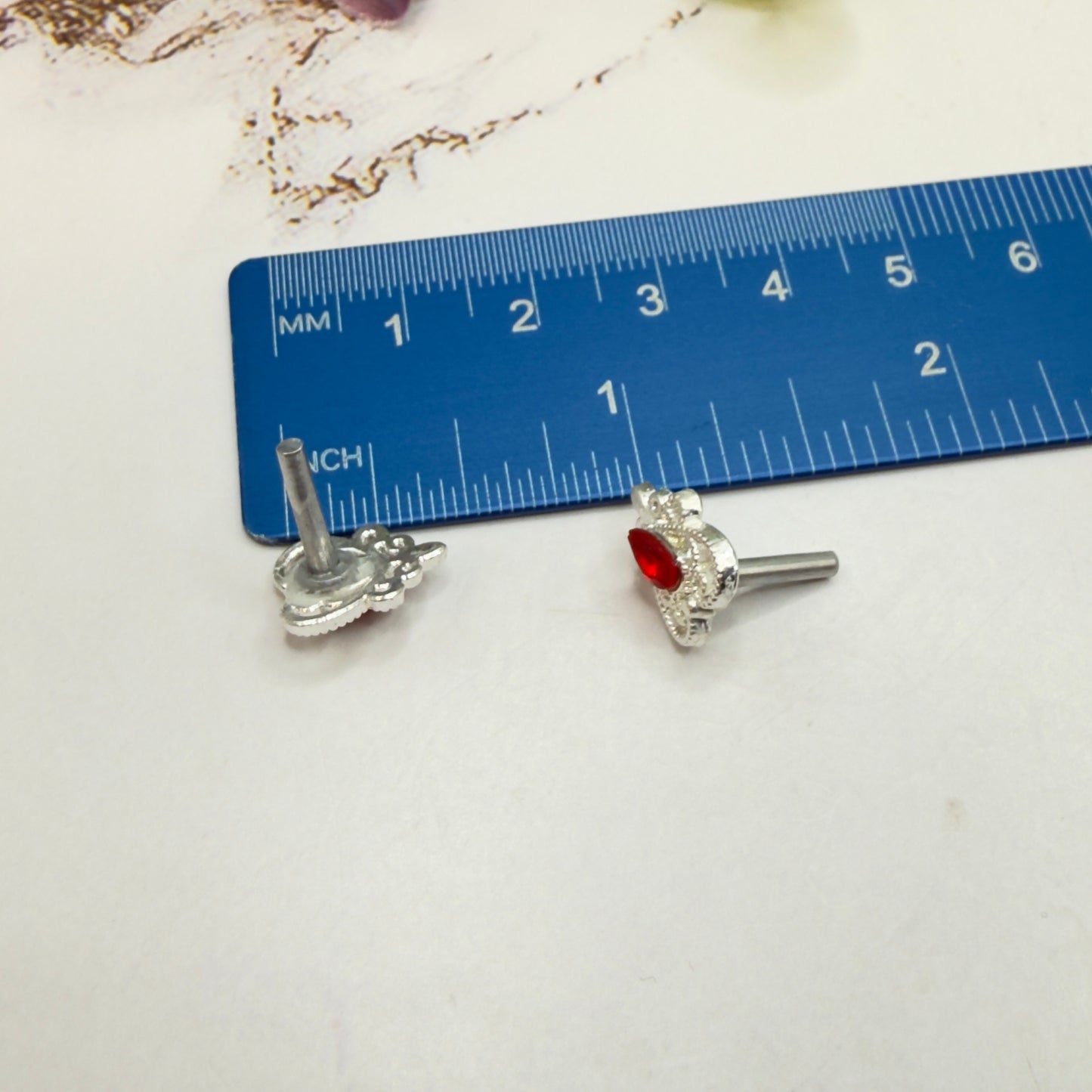 Red Rhinestone Silver Filigree Heart Post Doll Earrings • 2mm and Post for 18 Inch Fashion Doll