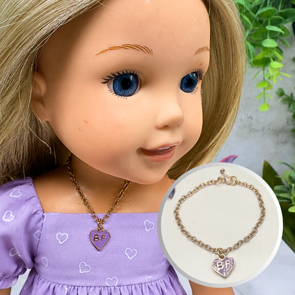 BF Purple Heart Charm Gold Chain Doll Necklace • 14 Inch Doll Jewelry