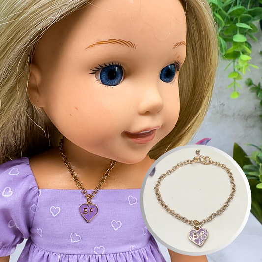 BF Purple Heart Charm Gold Chain Doll Necklace • 14 Inch Doll Jewelry