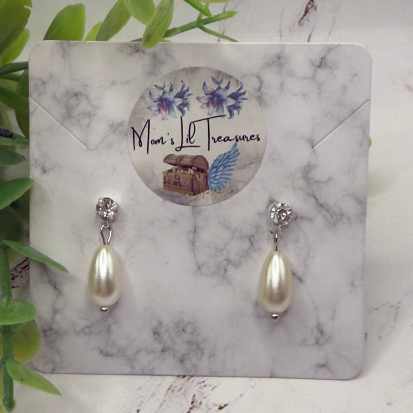 Pearl Teardrop Clear Rhinestone Silver Post Doll Earrings • 18 Inch Fashion Doll Jewelry