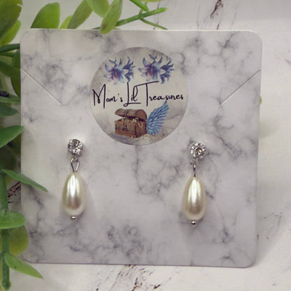 Pearl Teardrop Clear Rhinestone Silver Post Doll Earrings • 18 Inch Fashion Doll Jewelry