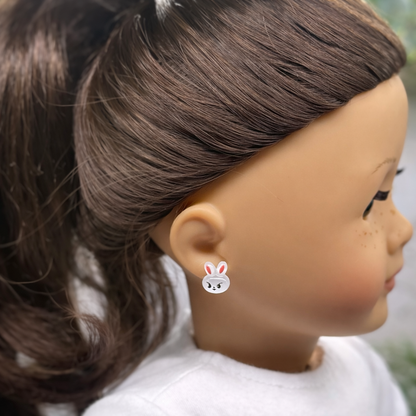 White Bunny Face Easter Post Doll Earrings • 2mm Post for 18 Inch Fashion Dolls