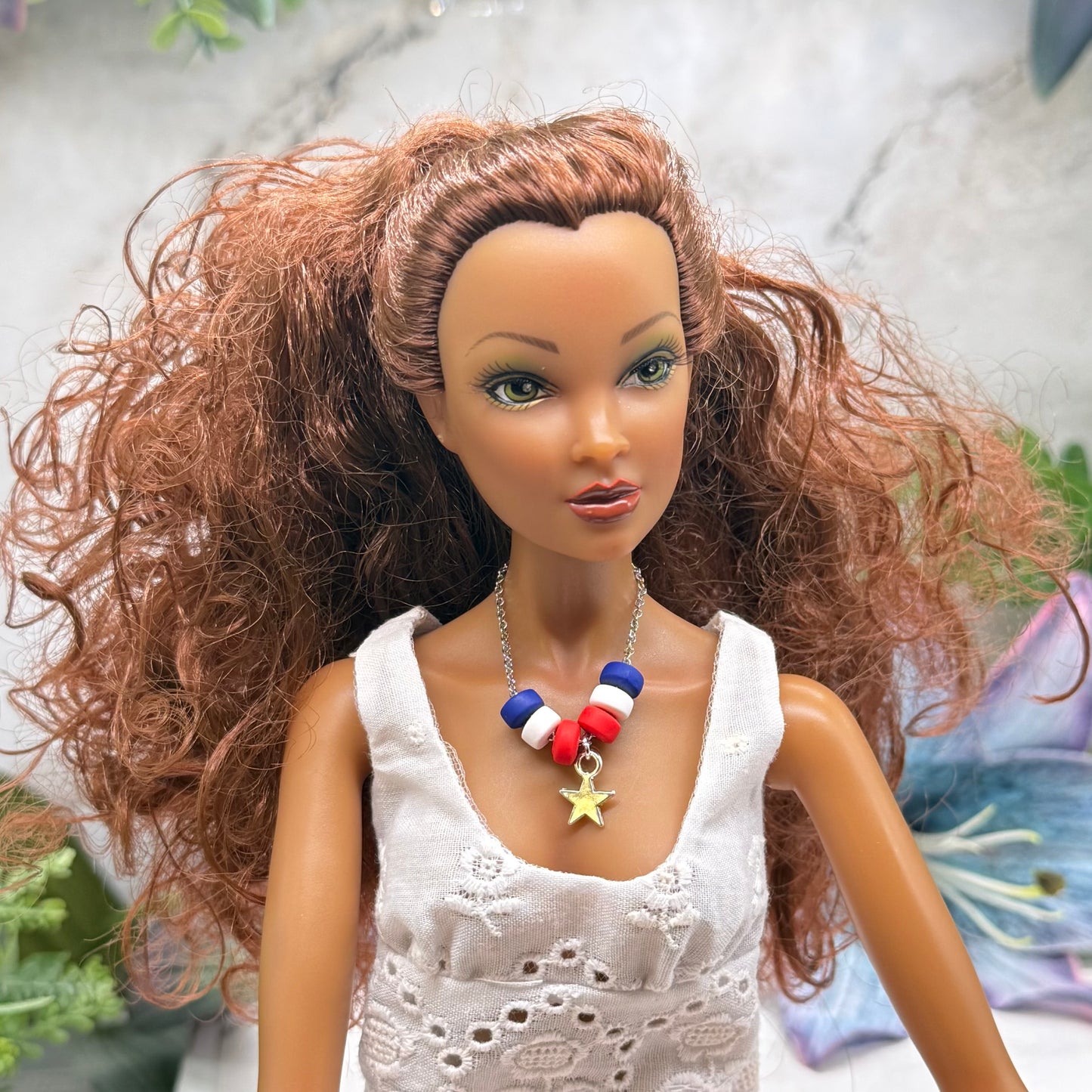 Red White Blue Beaded Silver Star Charm Doll Necklace for 16 Inch Fashion Doll
