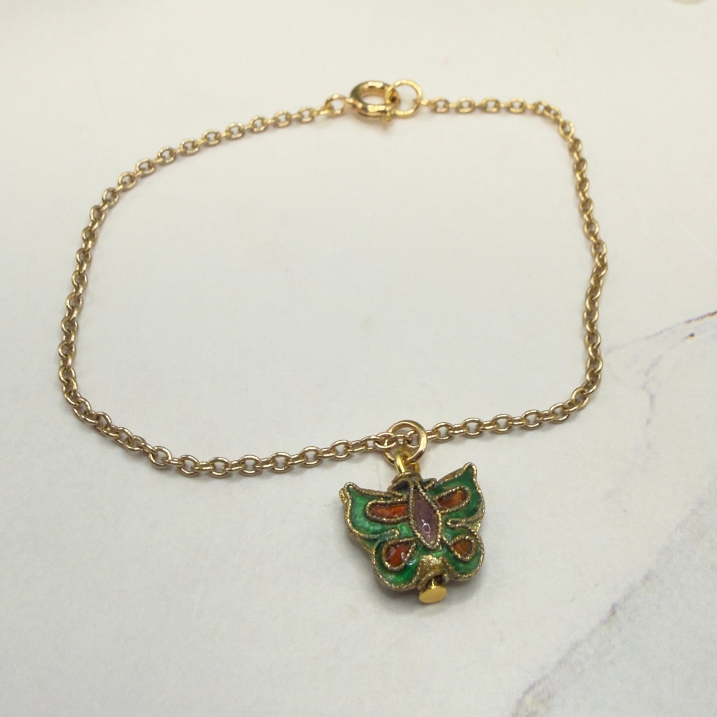 Green Multi Color Enamel Detail Butterfly Charm Gold Doll Necklace • 18 Inch Fashion Doll Jewelry